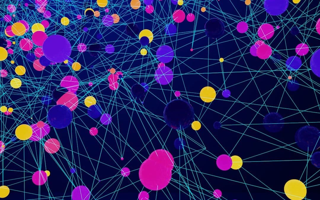 Abstract visualization of a skills network graph showing interconnected nodes representing related competencies