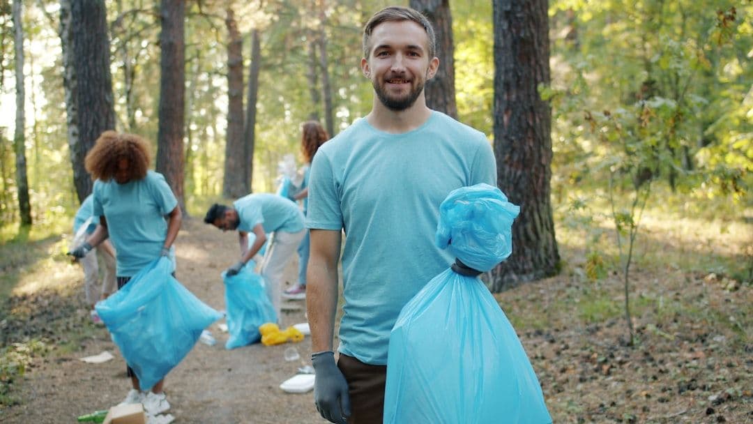 Volunteers working together at a community event